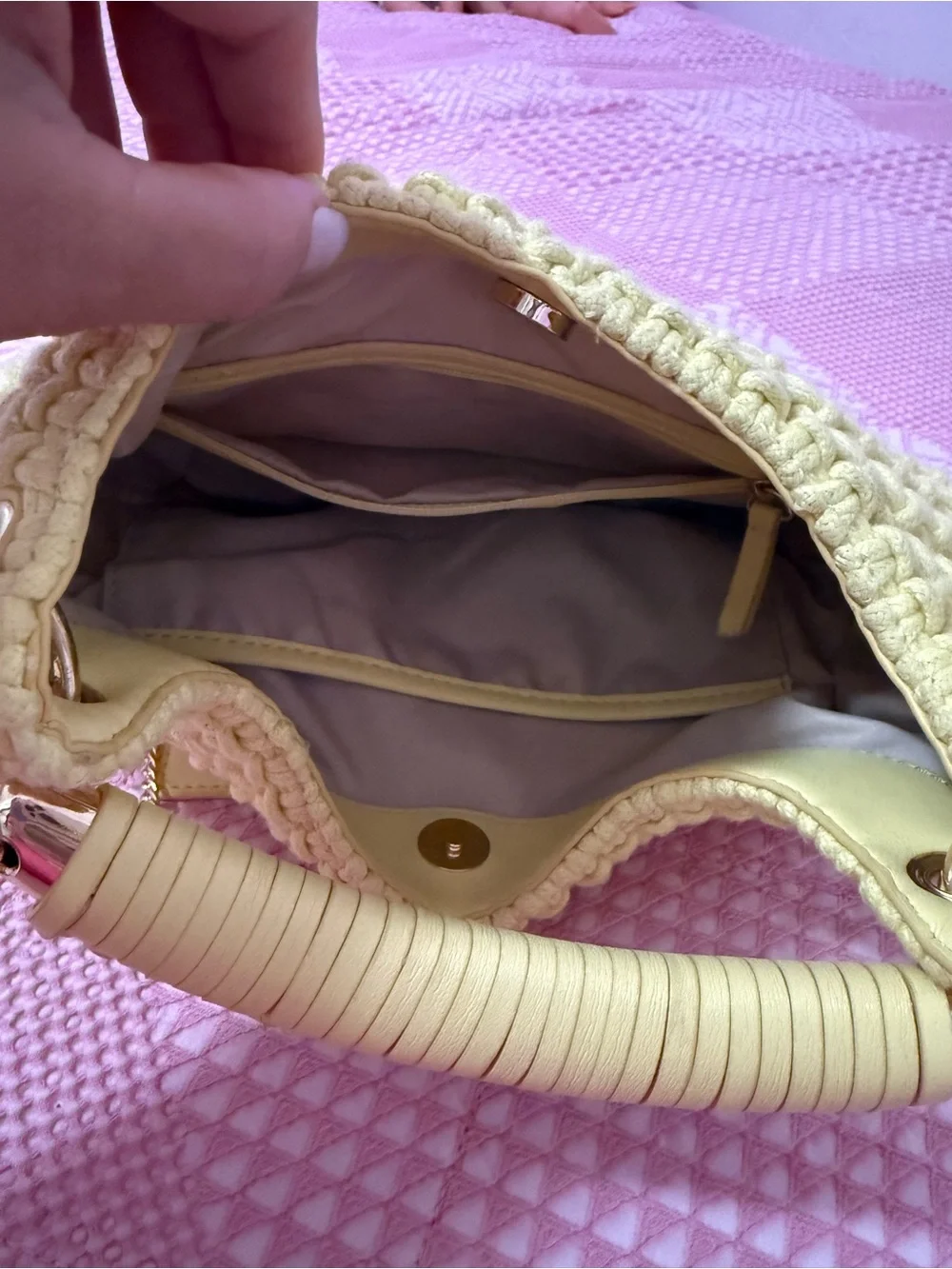 INC International Concepts Pale Yellow Woven Hobo Bag